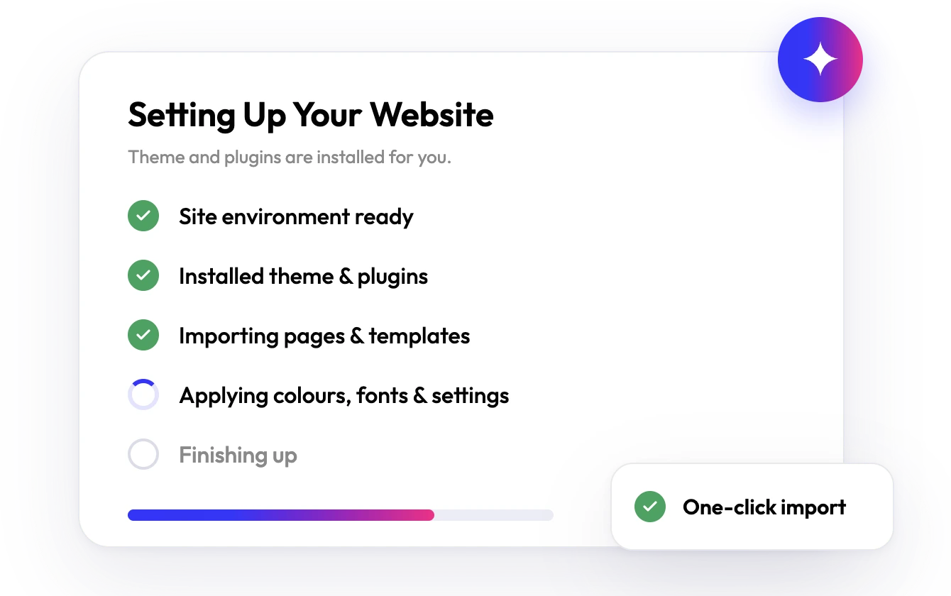 Setting up your website checklist with a one-click import progress bar