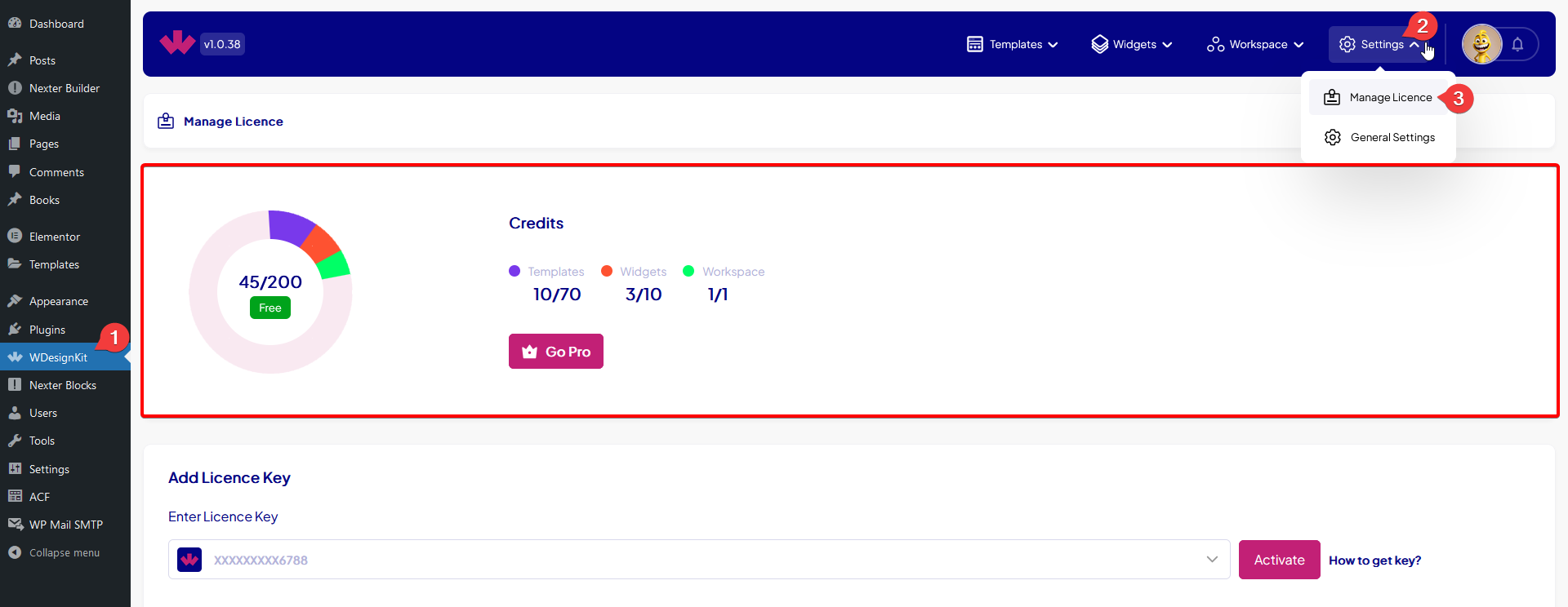 wdesignkit manage licence