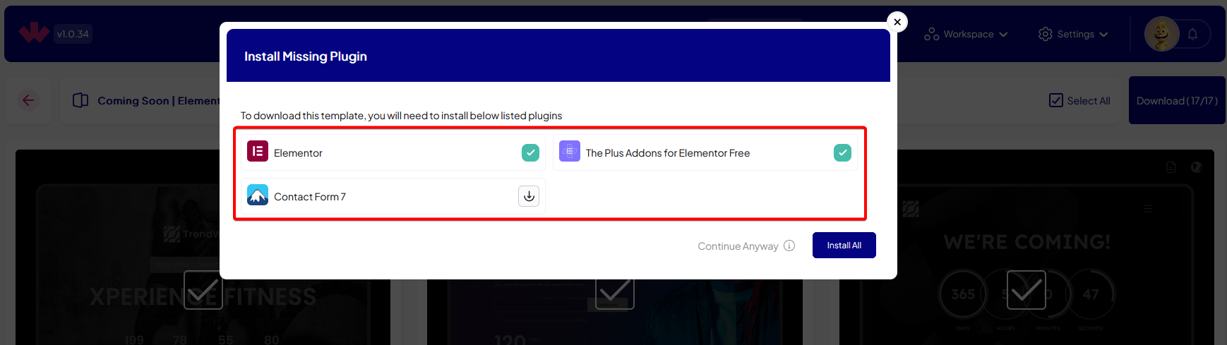 wdesignkit template install missing plugin