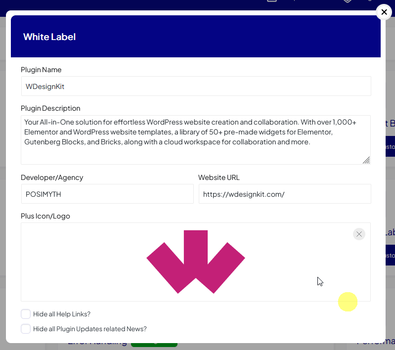 wdesignkit whitelabel settings