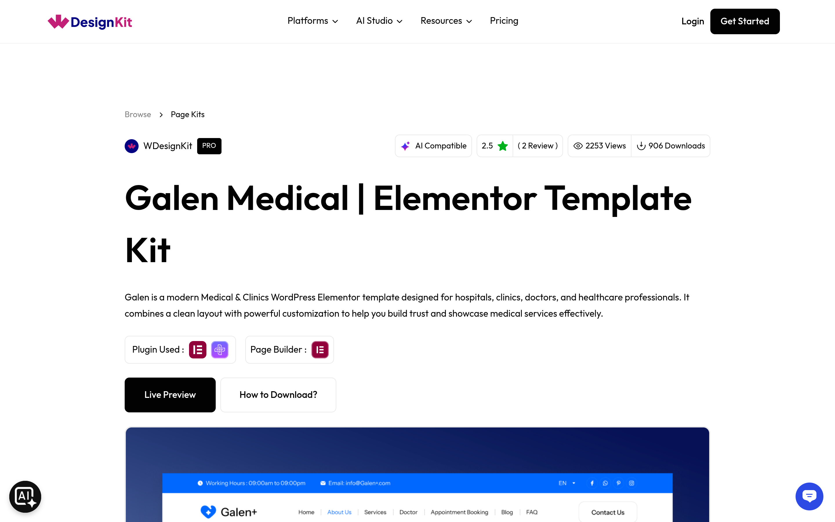 Galen Medical Pro Elementor Kit preview in WDesignKit library