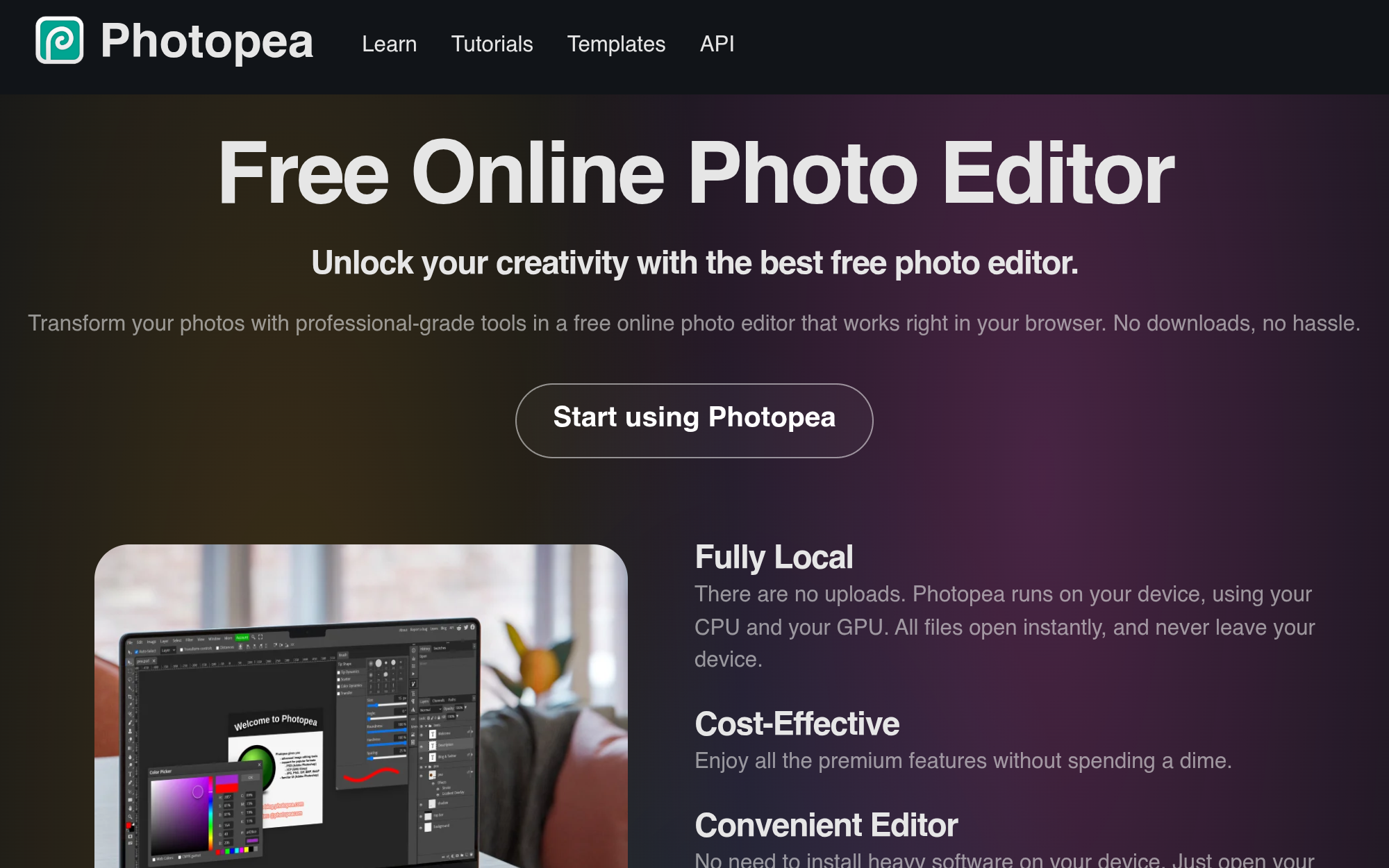 Photopea free browser-based photo editor screenshot