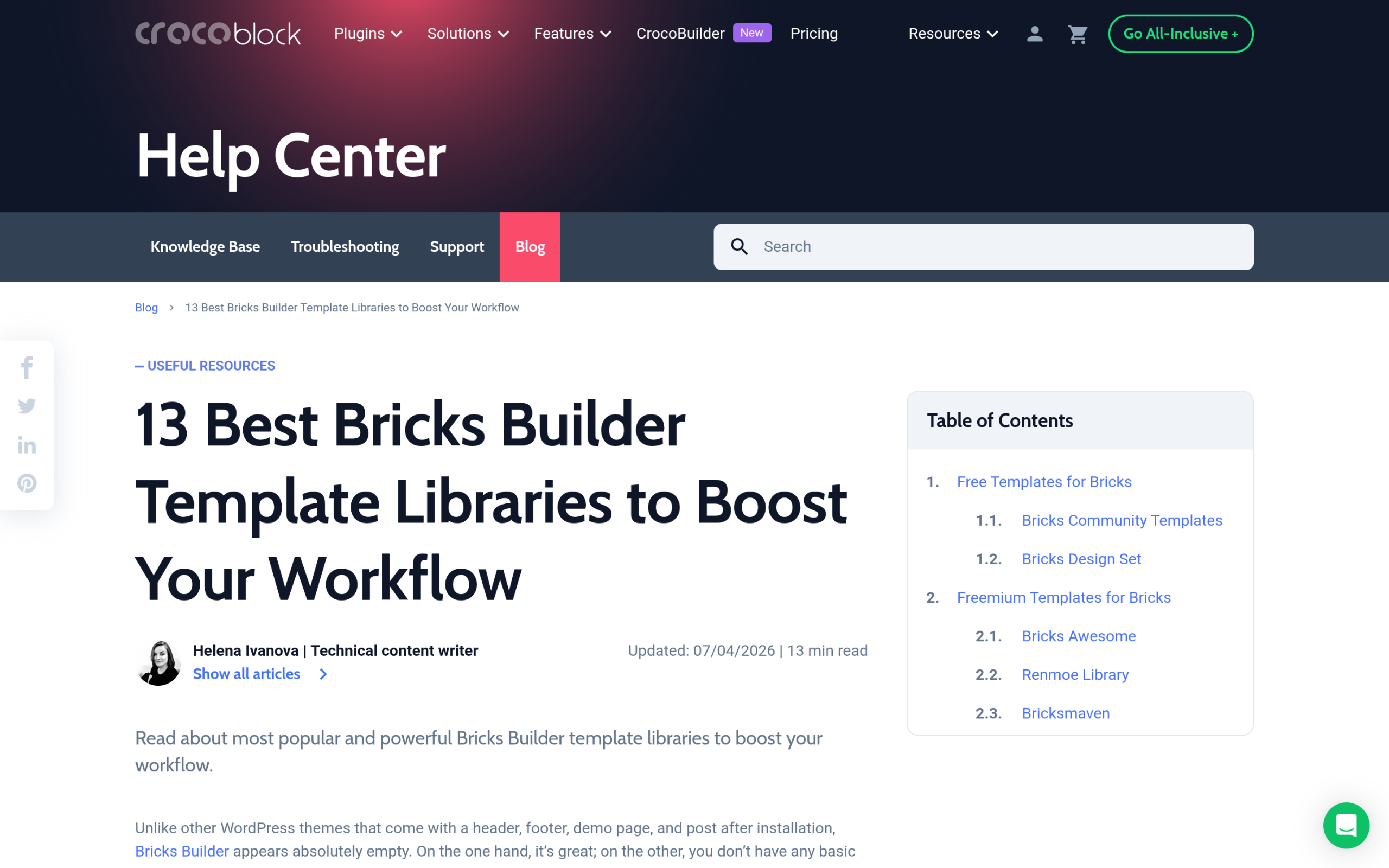 Bricks builder template roundup reference page