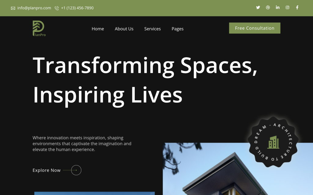 PlanPro Architecture free template homepage for architecture and design-build firms