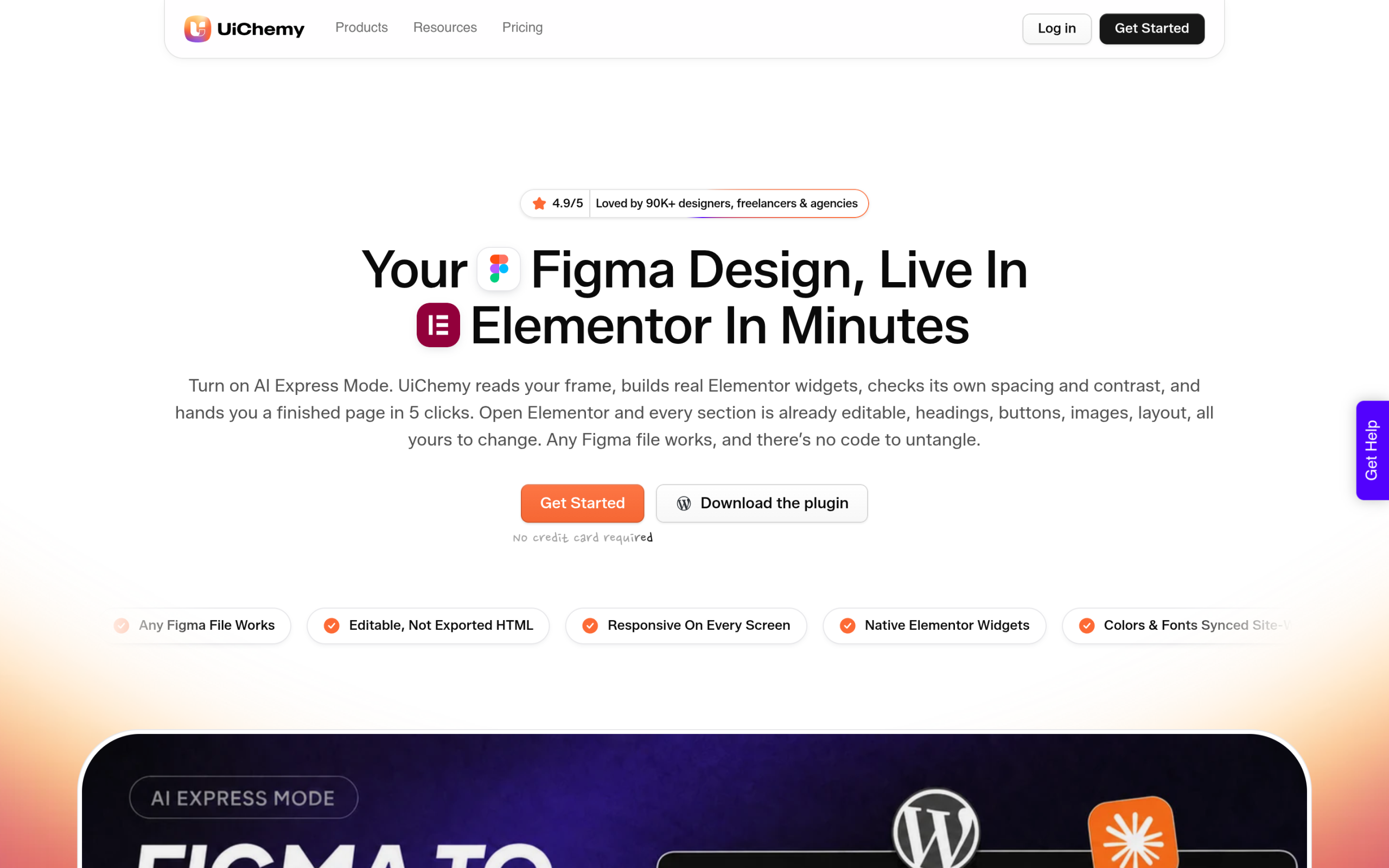 UiChemy Figma to Elementor conversion tool landing page