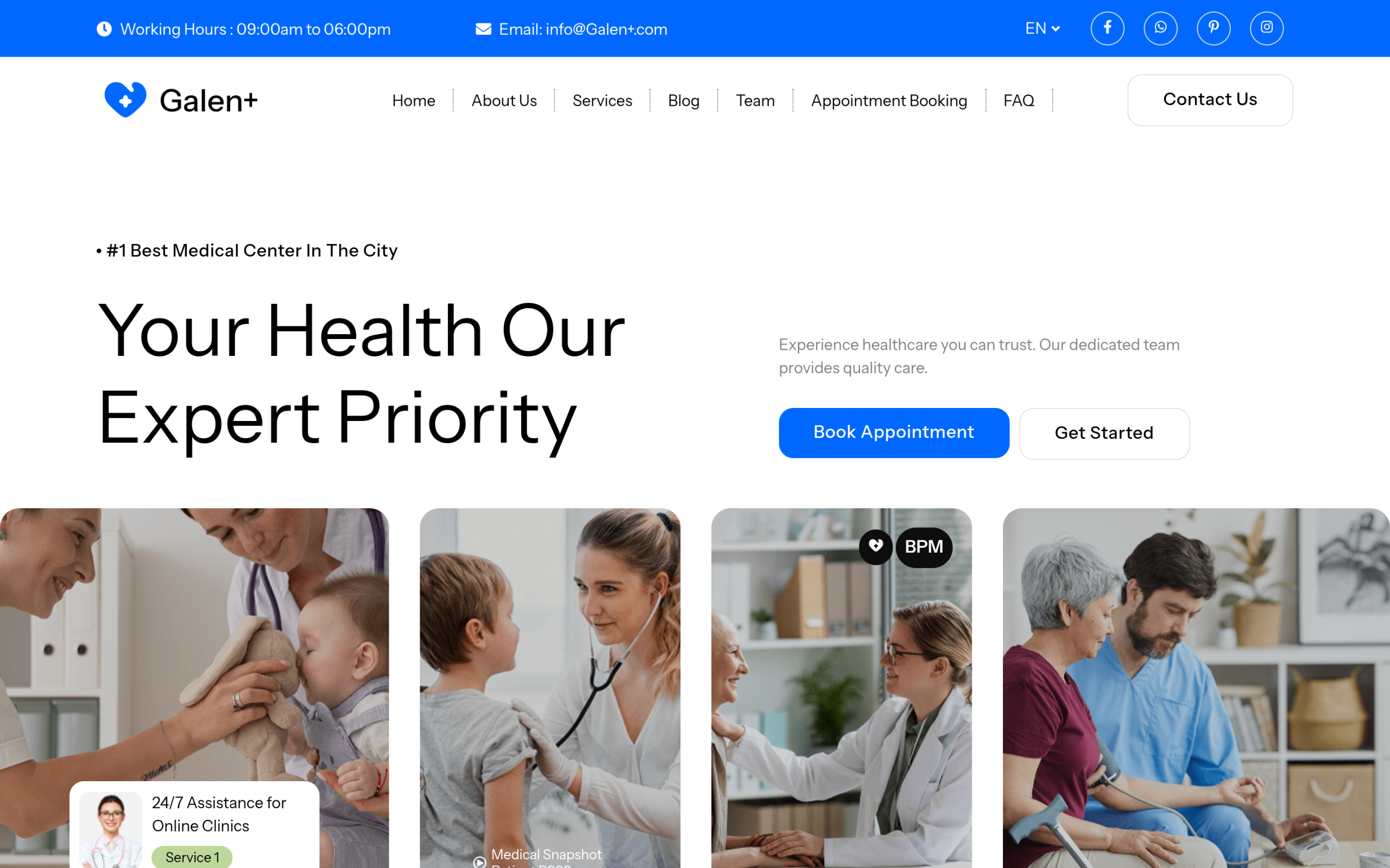 Galen Medical clinic WordPress template kit homepage