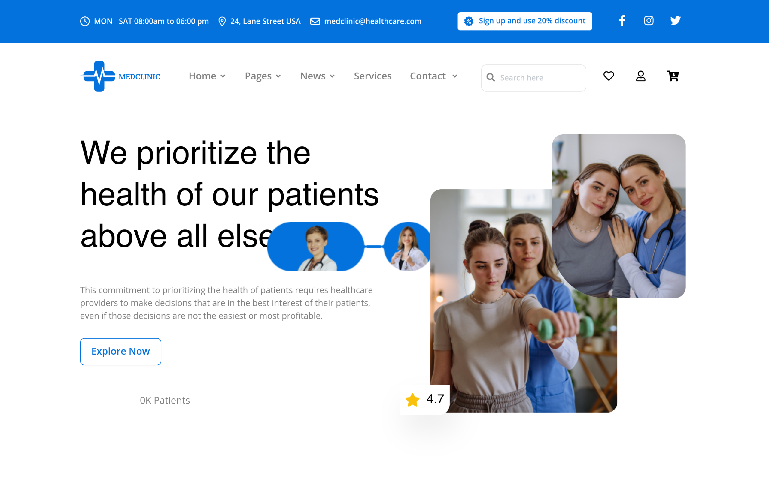 Medclinic dental and medical clinic WordPress template kit homepage