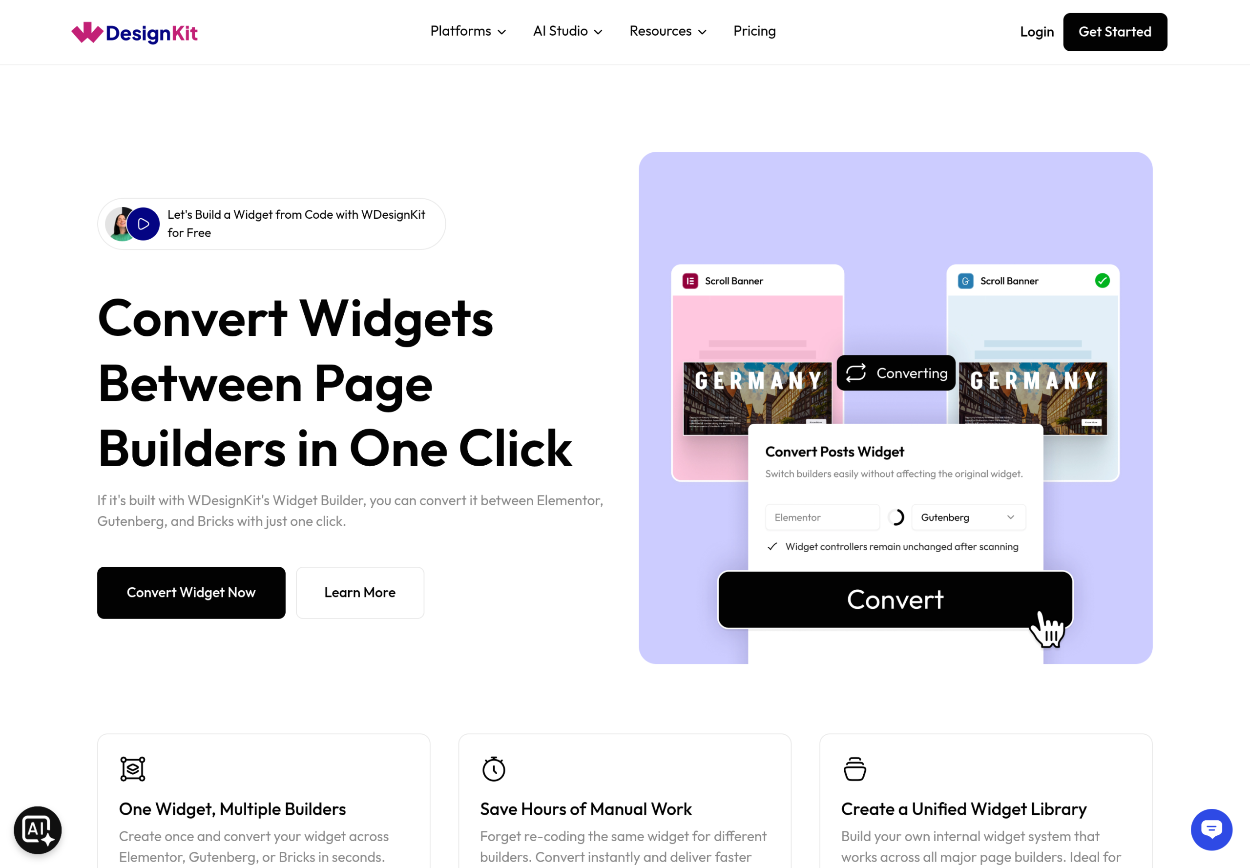 WDesignKit page builder widget convertor tool page for turning a section into a reusable widget
