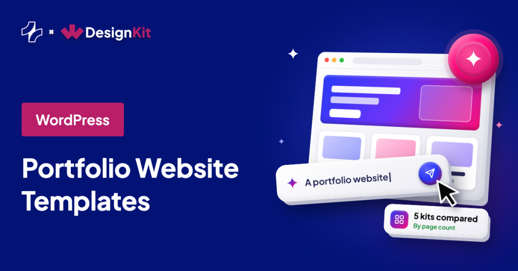 Featured image for the WDesignKit article: Portfolio Website Templates for WordPress: 5 Kits Compared by Page Count