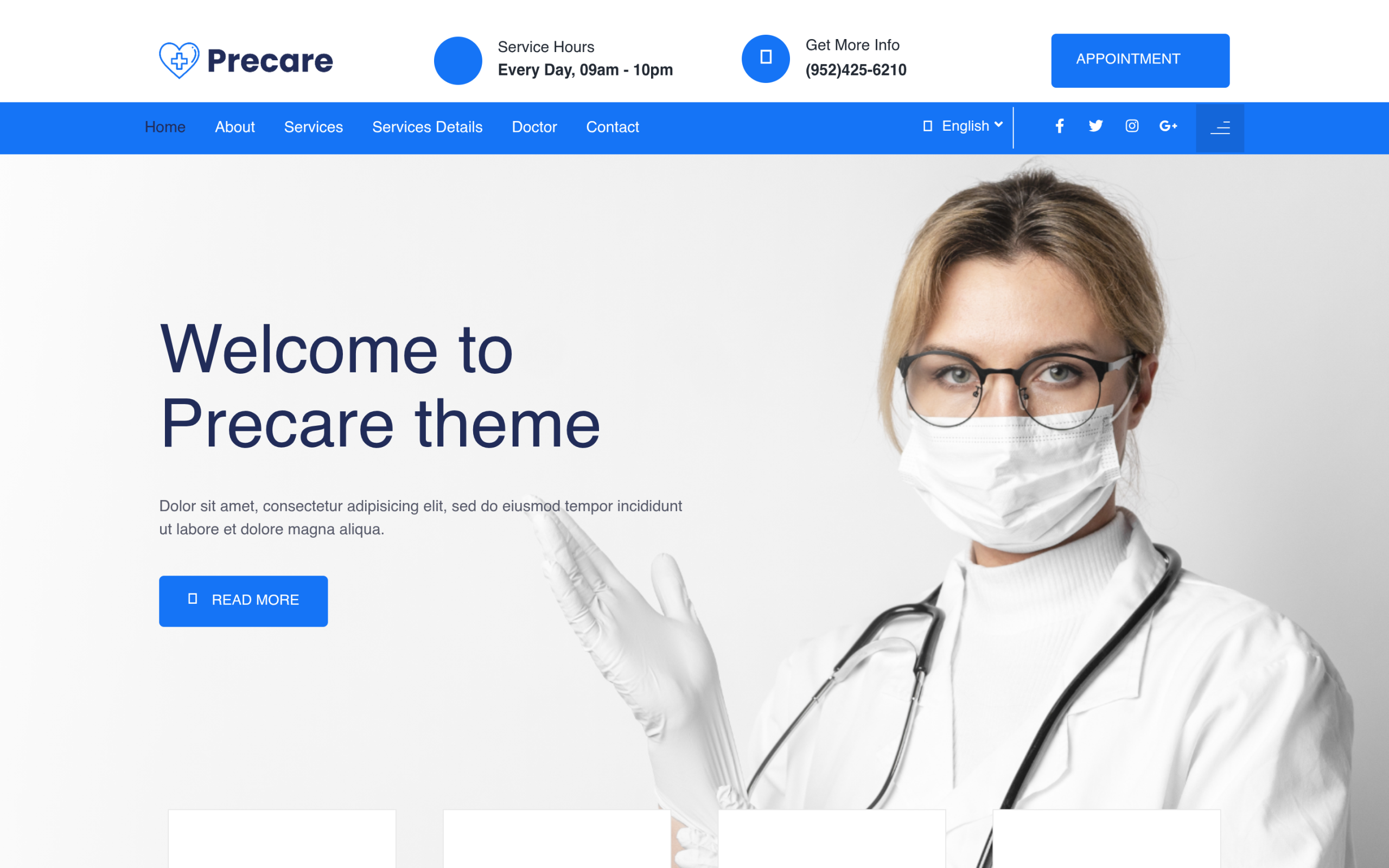 Precare healthcare and medical WordPress template kit homepage