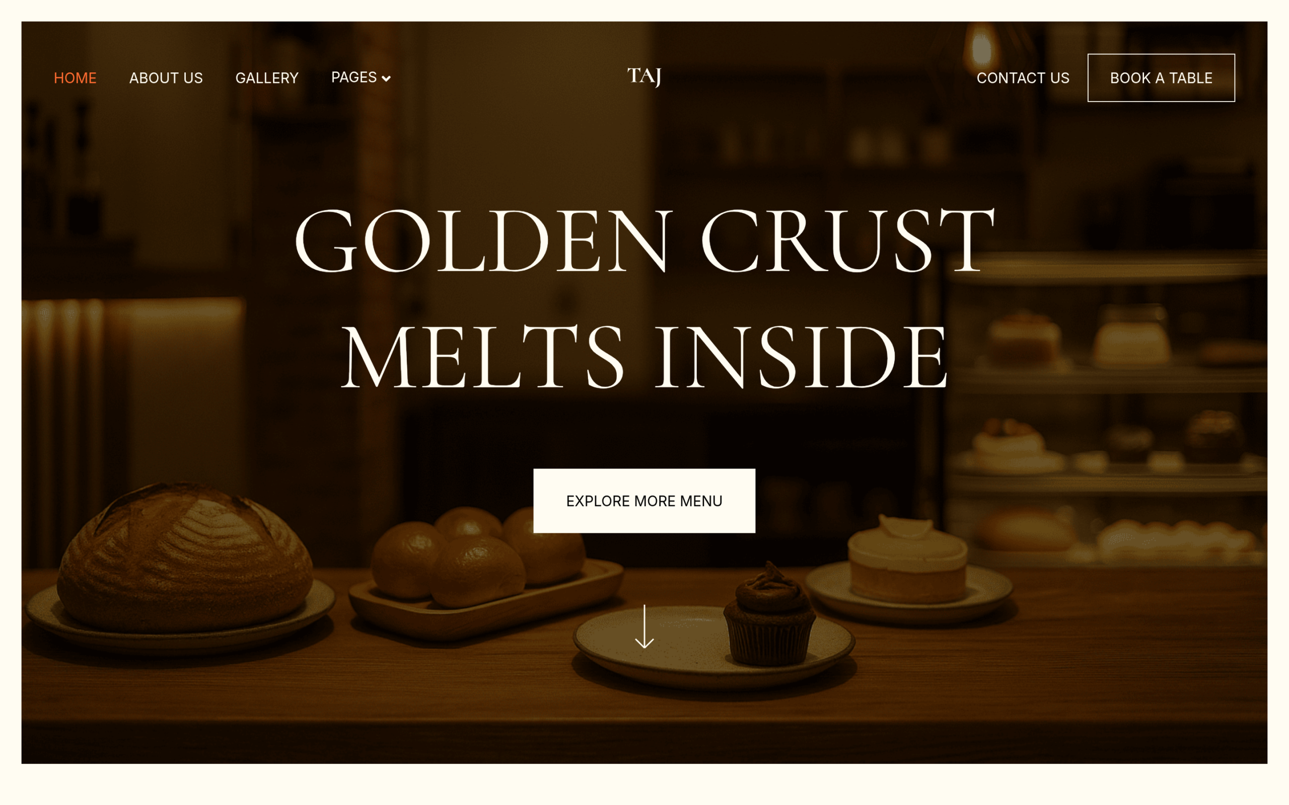 Taj Bakery restaurant and cafe WordPress template kit homepage