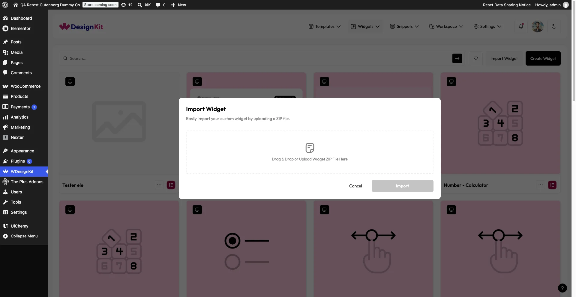 Importing a widget ZIP file back into My Widgets