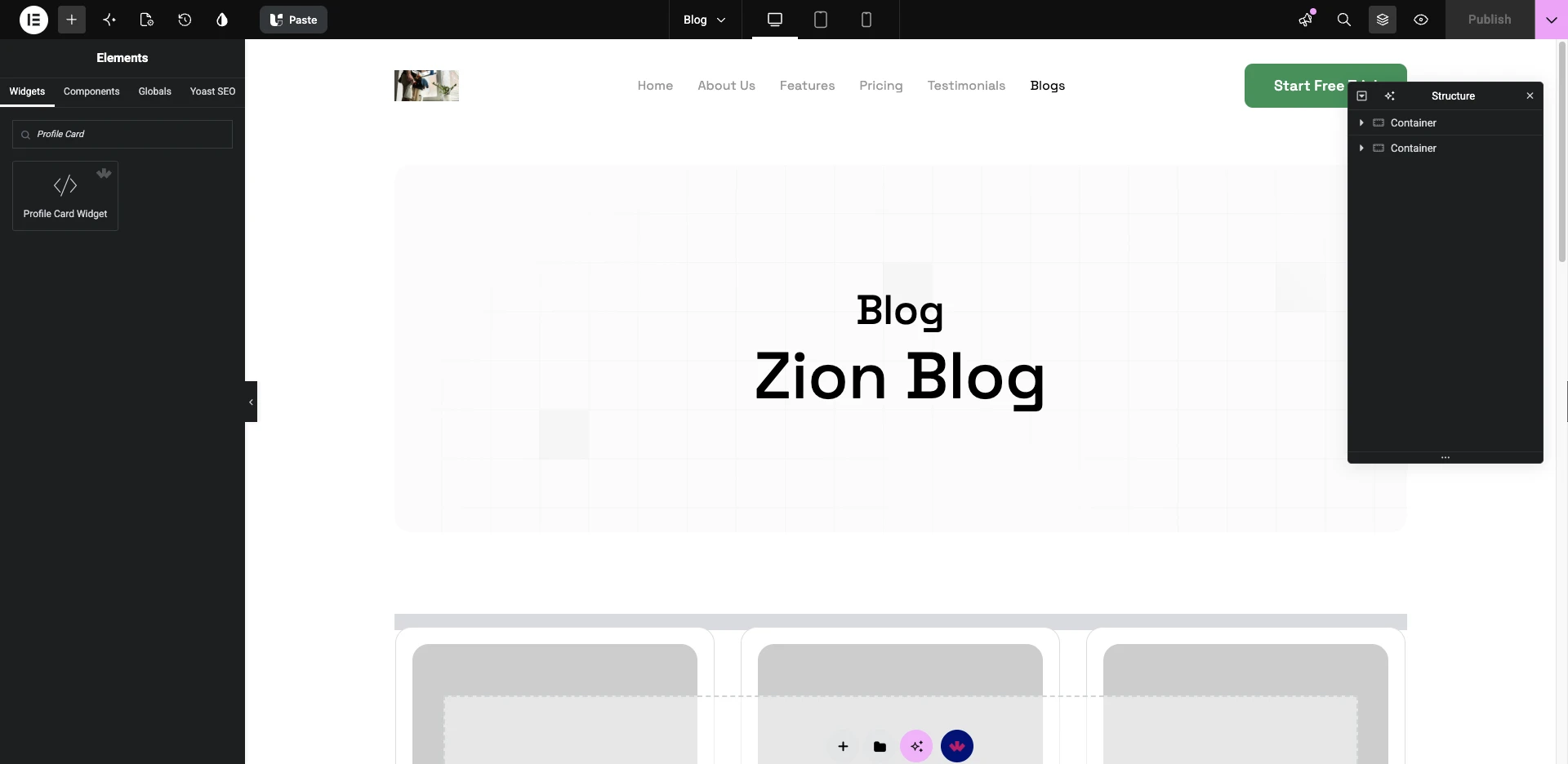 WDesignKit Widget Builder showing a custom widget added to an Elementor page