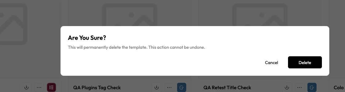 WDesignKit delete confirmation dialog: Are You Sure? This will permanently delete the template.